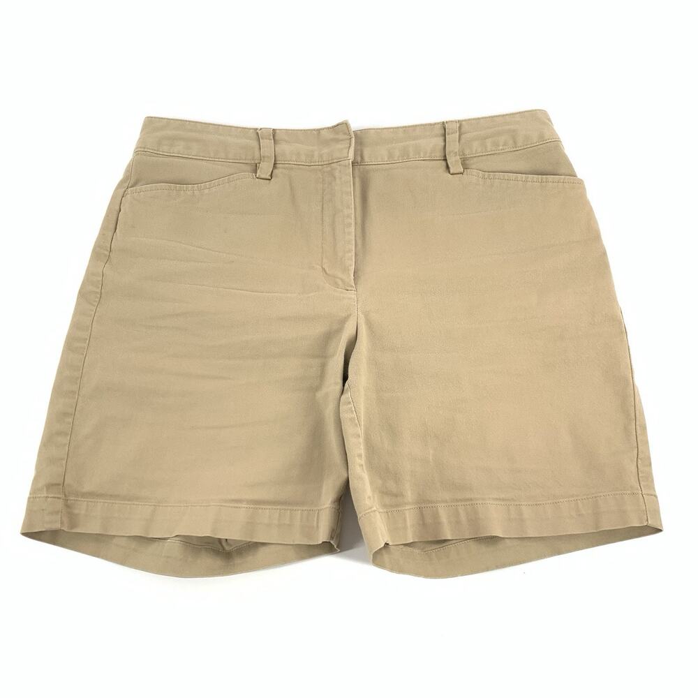 Lands End Flat Front Khaki Shorts Size 8 Womens Light Beige M Casual Chino Cream